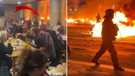 Fransa’yı karıştıran görüntü! Protestolar sırasında sokaklar alev alev yanarken, onlar yemek yemeye devam ettiler